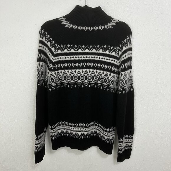 Sundance Fenn Fair Isle Sweater Zip Front Cardigan Black White Size M Cabincore - Picture 5 of 11